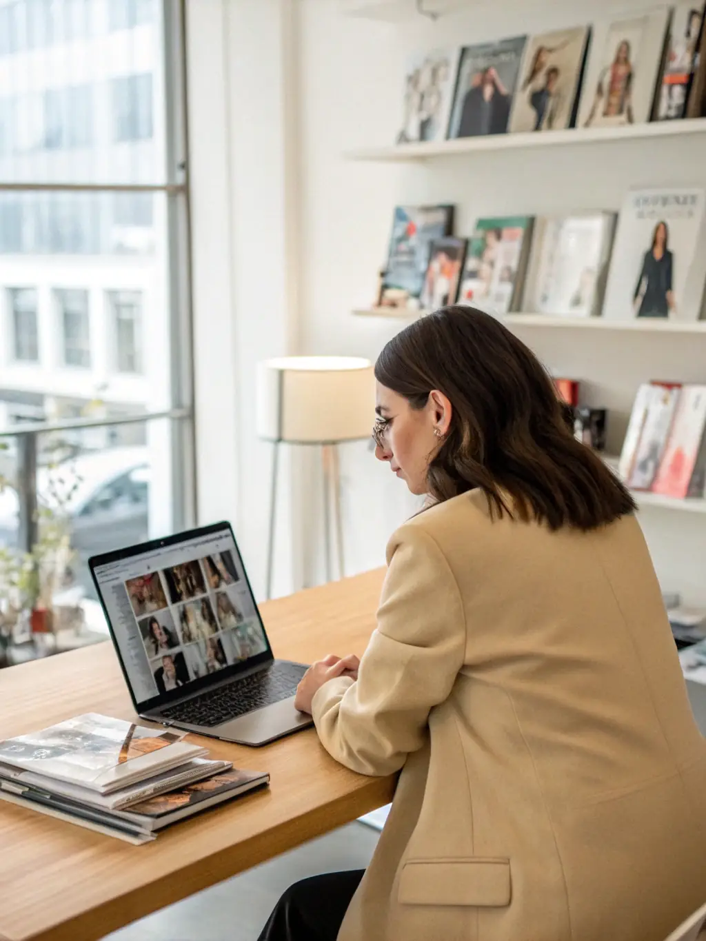 A professional photo of a maritime recruiter reviewing candidate profiles in a modern office setting, emphasizing the expertise and efficiency of ShipSyn's recruitment services.